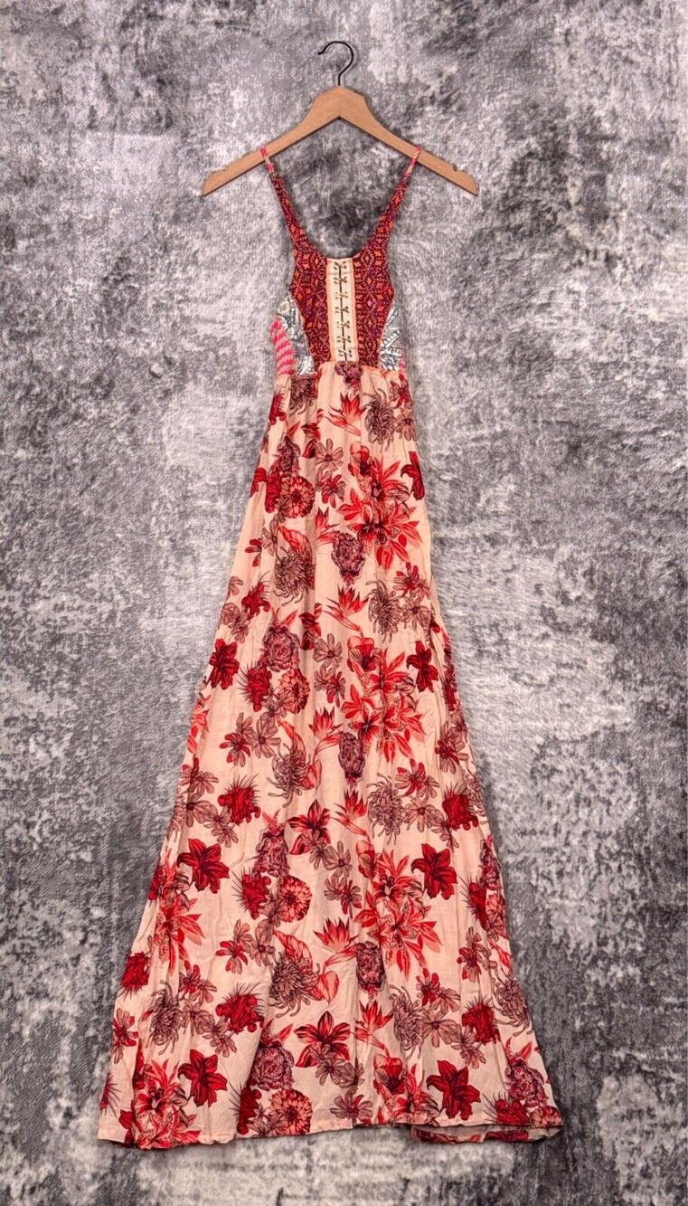 Maaji Dress Large Womens Mixed Print Hook Eye Front Cross Back Maxi